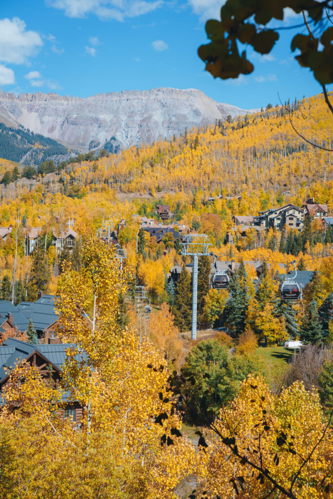 Views of the mountain and fall foliage in Telluride, Colorado