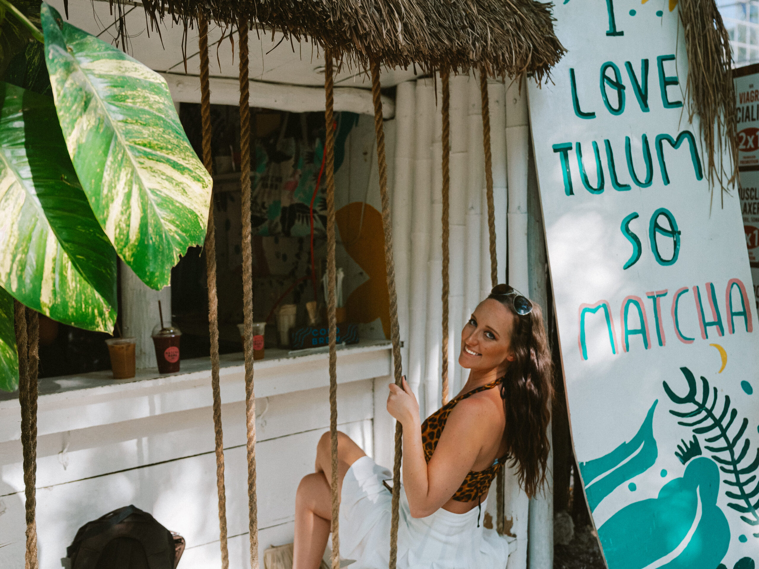Swings at Matcha Mama in Tulum, Mexico