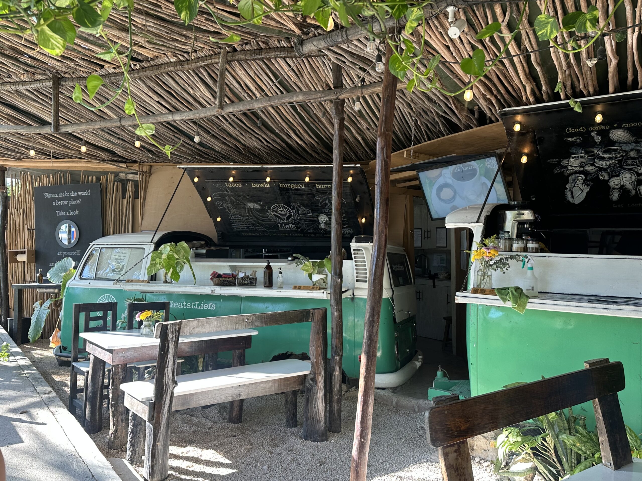 Vans at Liefs restaurant in Tulum town
