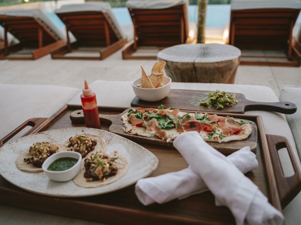 Tacos and flatbread at Atico Rooftop Bar