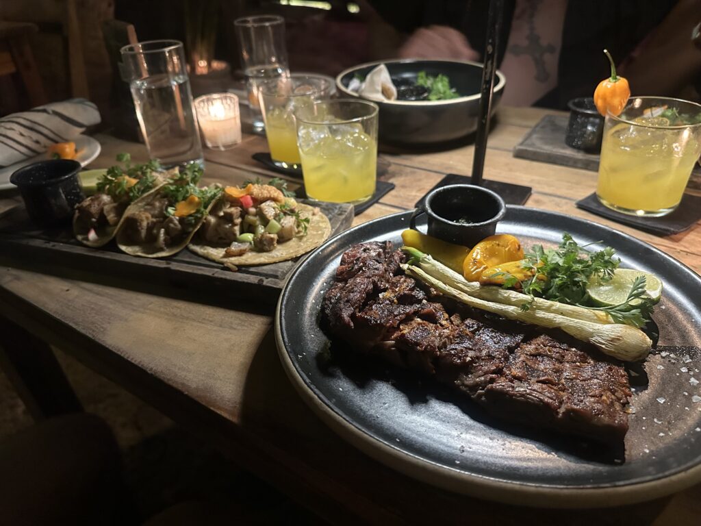 Tacos and carne asada at Gitano Jungle in Tulum