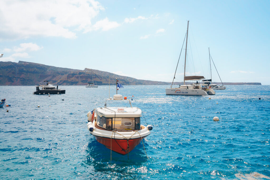 Catamaran in Santorini Greece