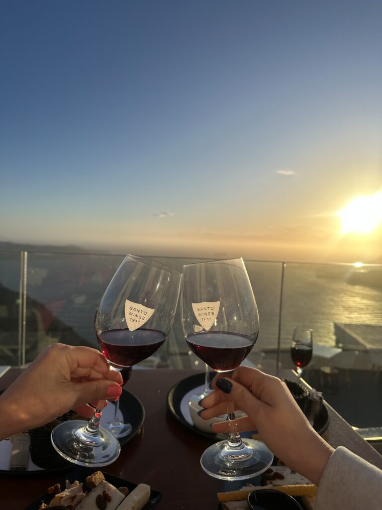 Red Wine at Sunset at Santo Wines in Santorini