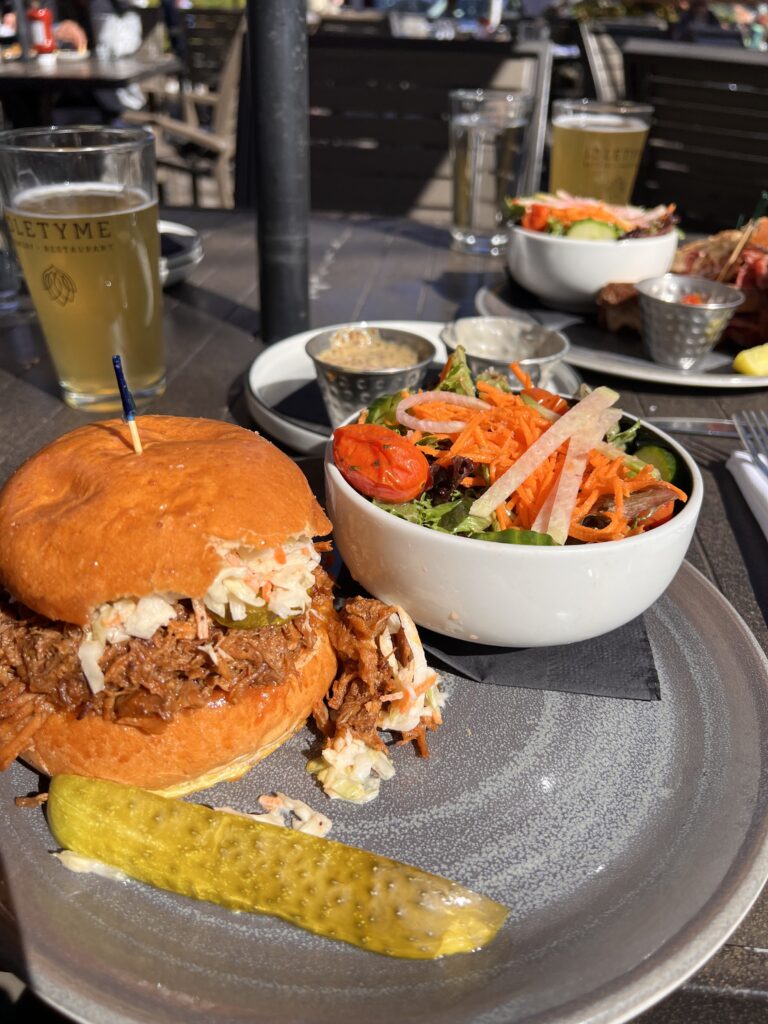 Pulled pork sandwich at Ldletyme Brewery in Stowe